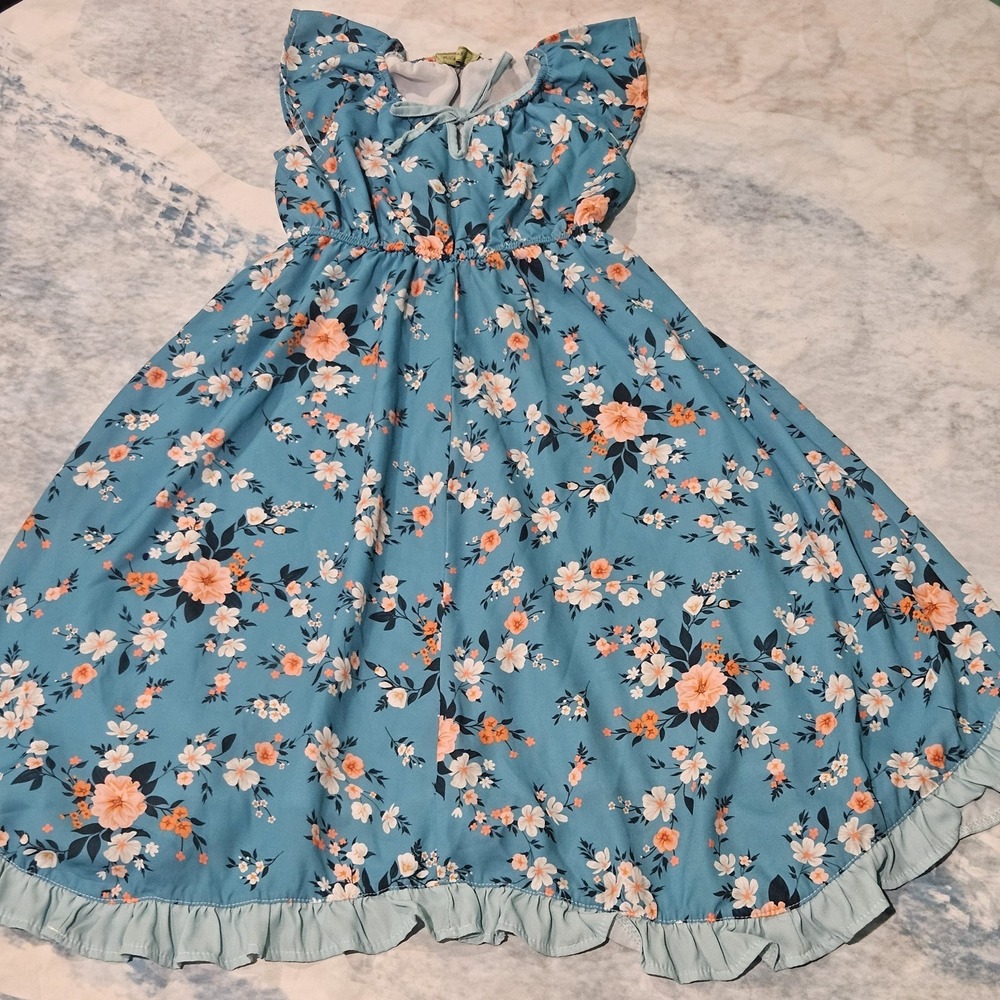 Millie Loves Lilly Size 10 Teal Coral Floral Dress